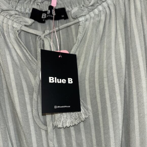 Blue B Romper Green Boho Cottage‎ core Sz M Stretch Flowy NWT Tassels Stripped50 - Picture 9 of 15